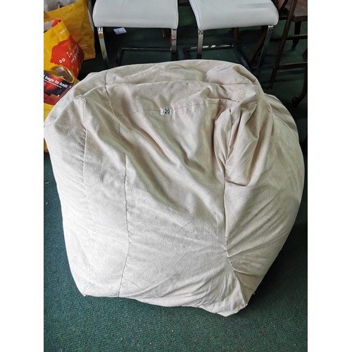 120 - Large cream coloured bean bag chair in good order, height of  70cm length 120cm