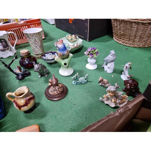 255 - 3 boxes of odds including figurines, hand painted bowl, china, trinkets etc