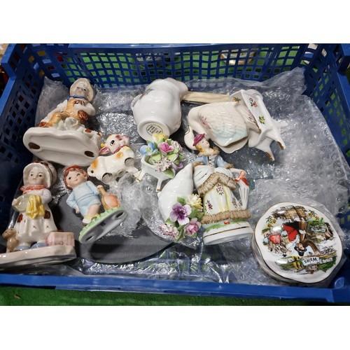 255 - 3 boxes of odds including figurines, hand painted bowl, china, trinkets etc