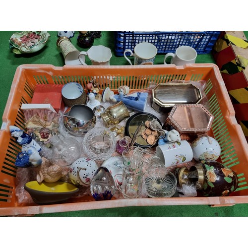 255 - 3 boxes of odds including figurines, hand painted bowl, china, trinkets etc