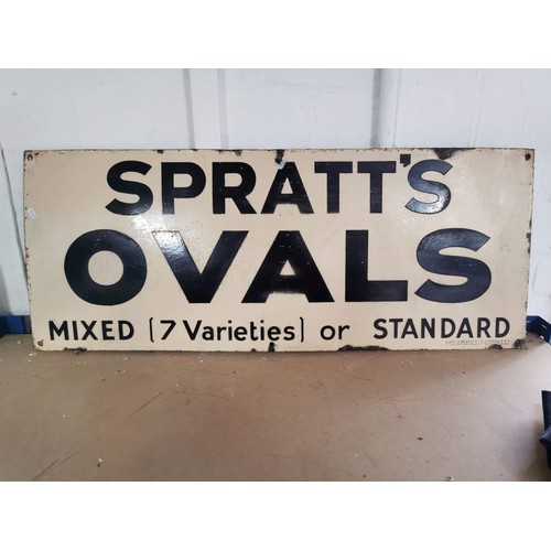 130 - Vintage enamel Spratt's Ovals sign stamped Wood Penfold Ltd, in very good order for age, back also i... 