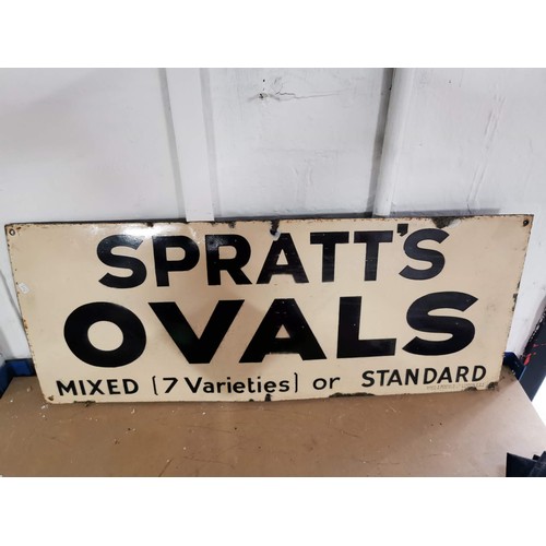 130 - Vintage enamel Spratt's Ovals sign stamped Wood Penfold Ltd, in very good order for age, back also i... 