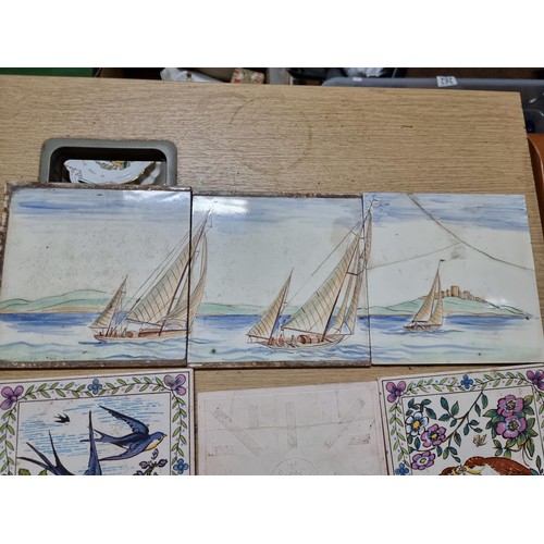 279 - 20 x Antique and vintage collectable ceramic tiles including a rare Italian tile of a boat scene att... 