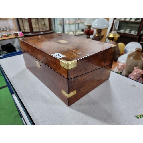 281 - Antique Mahogany writing box in good overall condition,
15cm high, 35cm length, 23cm wide