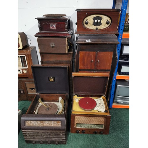 136 - Collection of 7x vintage record players and radios inc 2x HMV, a Palliard, 2x windup gramophone's, p... 