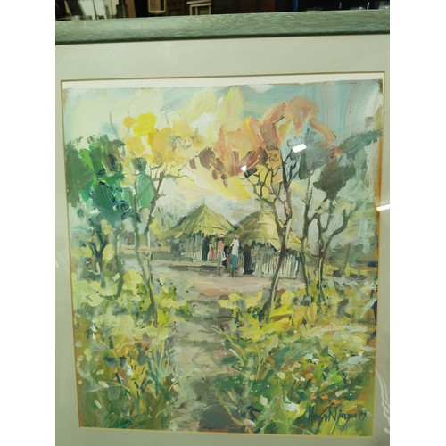 141 - Original framed and glazed acrylic painting of a native african scene by Itayi Njagu ( 1999 UN devel... 