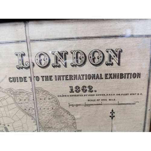 142 - Antique large framed and glazed supplement to the illustrated London news May 16th 1862, London guid... 