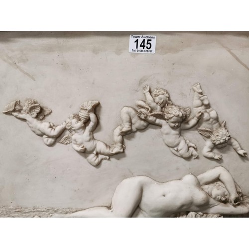 145 - Gilt framed resin relief sculpture carving of Sleeping Venus with cherubs above. Carving is very wel... 