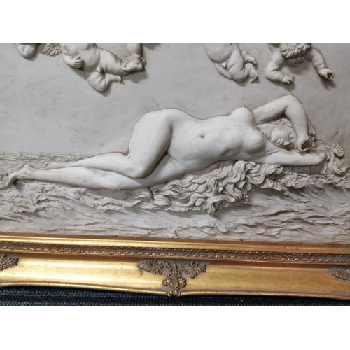 145 - Gilt framed resin relief sculpture carving of Sleeping Venus with cherubs above. Carving is very wel... 