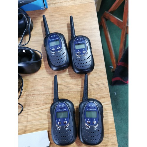 155 - 4x boxed Bt 3 way Fm personal radio and chargers up to 3km range along with a boxed CCTV colour came... 