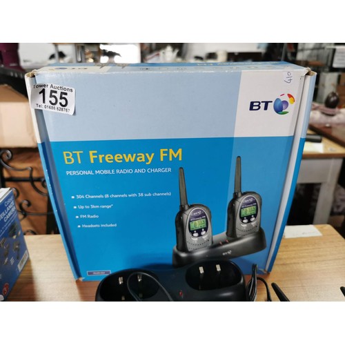 155 - 4x boxed Bt 3 way Fm personal radio and chargers up to 3km range along with a boxed CCTV colour came... 