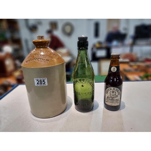 285 - Vintage stoneware flagon with advertising for Ansells brewery Birmingham along with a vintage brewer... 