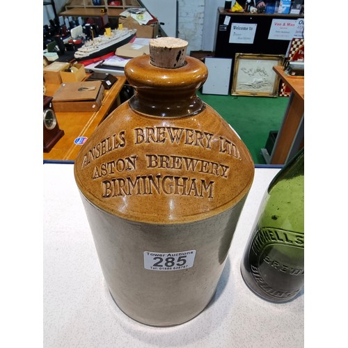 285 - Vintage stoneware flagon with advertising for Ansells brewery Birmingham along with a vintage brewer... 