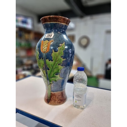 288 - Fine quality antique large glazed pottery vase with an art nouveau thistle design double sided prese... 