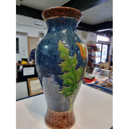 288 - Fine quality antique large glazed pottery vase with an art nouveau thistle design double sided prese... 