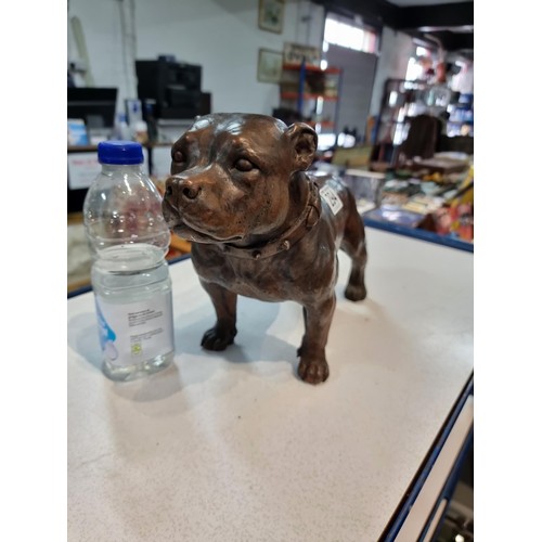 294 - Large impressive cold cast resin bronze Staffordshire bull terrier dog figuring, a mixture of bronze... 