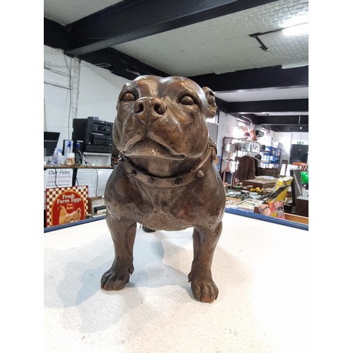 294 - Large impressive cold cast resin bronze Staffordshire bull terrier dog figuring, a mixture of bronze... 