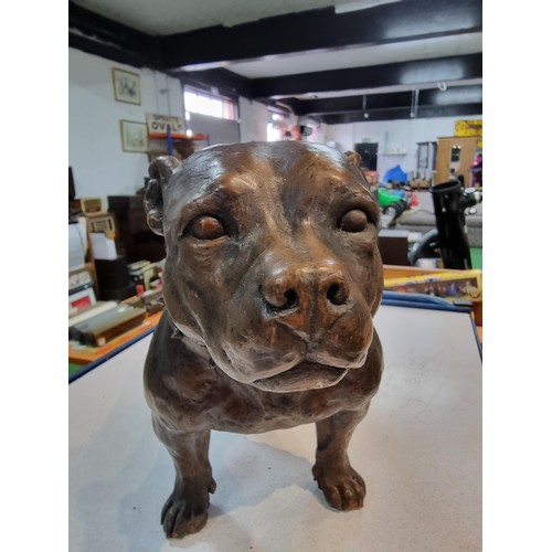 294 - Large impressive cold cast resin bronze Staffordshire bull terrier dog figuring, a mixture of bronze... 