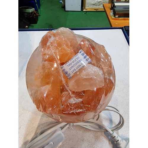 296 - New boxed Himalayan rock salt bowl lamp full of rock salt chunks, fully working