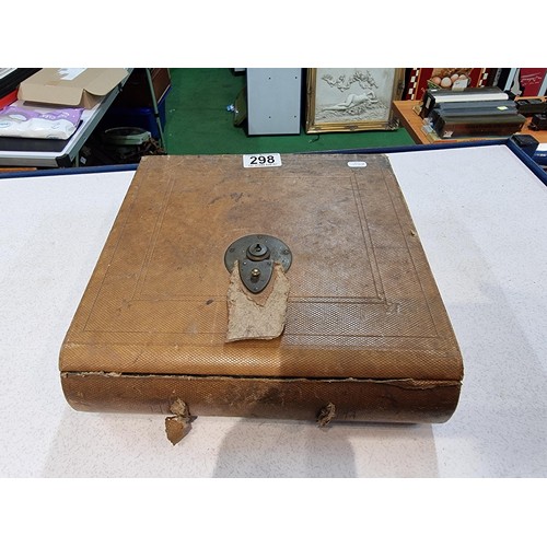 298 - Unusual leather type writing slope/box with fitted interior 7cm high 25cm square