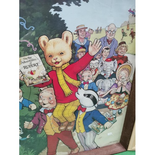 391 - Large poster commemorating Rupert Bears 50th anniversary John Harrold titled Rupert's wonderful day ... 