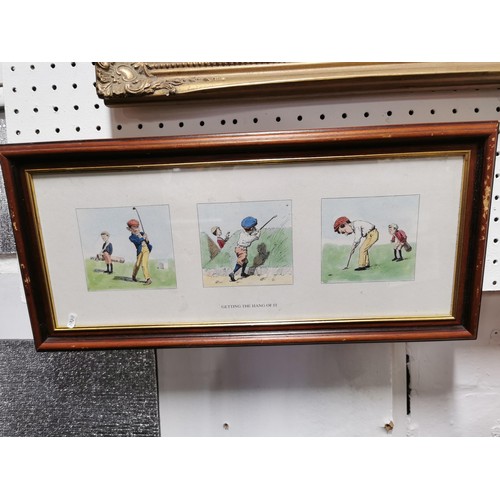 400 - Pair of framed and glazed prints of comical golfing scenes 'Getting the hang of it' , 'May the best ... 