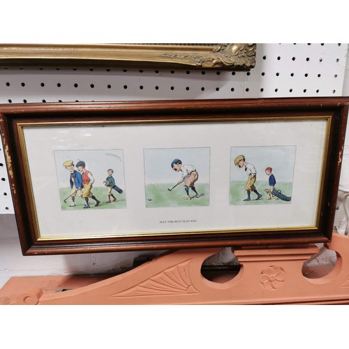 400 - Pair of framed and glazed prints of comical golfing scenes 'Getting the hang of it' , 'May the best ... 