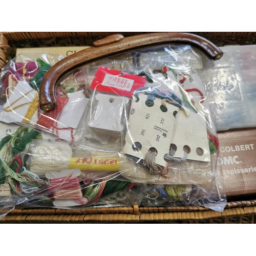 409 - Large quantity of 6x wicker hampers / baskets containing various sewing, embroidery, tapestry and kn... 