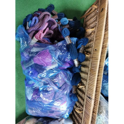 409 - Large quantity of 6x wicker hampers / baskets containing various sewing, embroidery, tapestry and kn... 