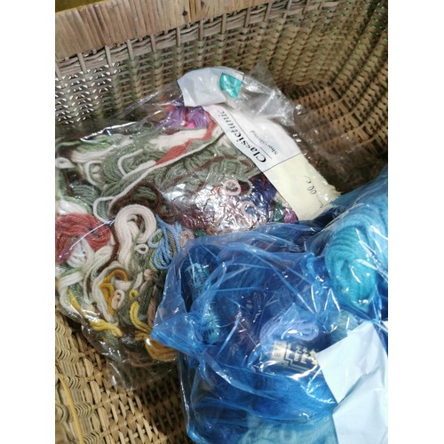 409 - Large quantity of 6x wicker hampers / baskets containing various sewing, embroidery, tapestry and kn... 