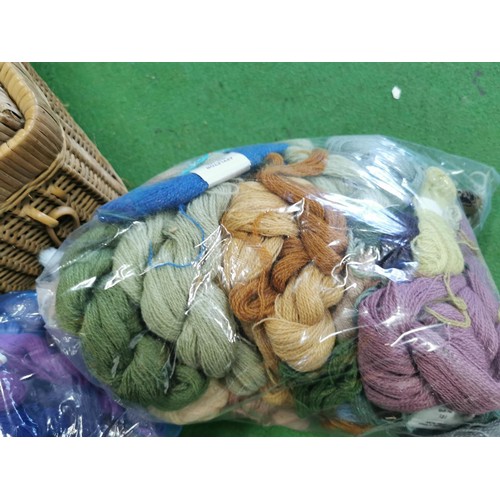 409 - Large quantity of 6x wicker hampers / baskets containing various sewing, embroidery, tapestry and kn... 