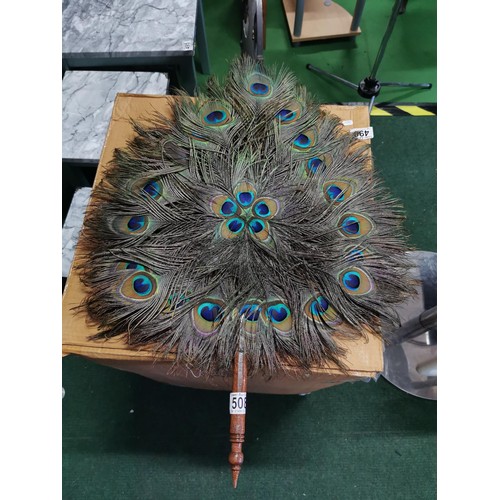 508 - Original Congo peacock feathered fan in excellent condition showing multiple peacock feather eyes. w... 