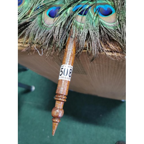 508 - Original Congo peacock feathered fan in excellent condition showing multiple peacock feather eyes. w... 