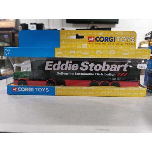 188 - 2 boxed as new Eddie Stobart diecast lorries one by Corgi toys the other by Saico. Scale 1:64