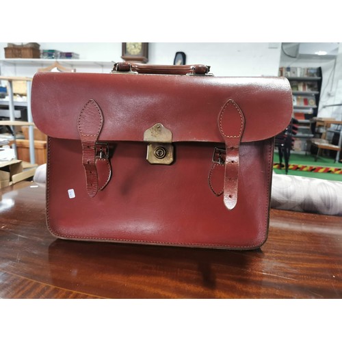 113 - Vintage metal cash box along with a good quality leather briefcase all in good order, box measures 1... 