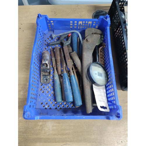 2 - 5 crates containing a large quantity of tools and accessories including hammers, metal cutters, chis... 