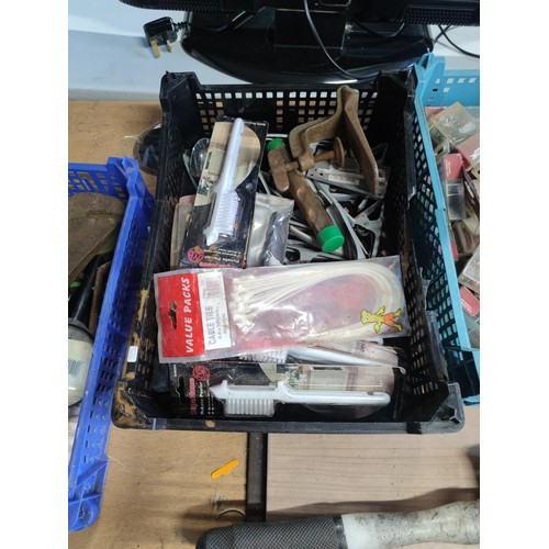 2 - 5 crates containing a large quantity of tools and accessories including hammers, metal cutters, chis... 