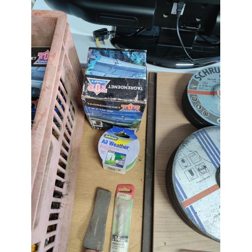 3 - 2 crates containing a large quantity of tools and accessories including a quantity of 17 grinding di... 