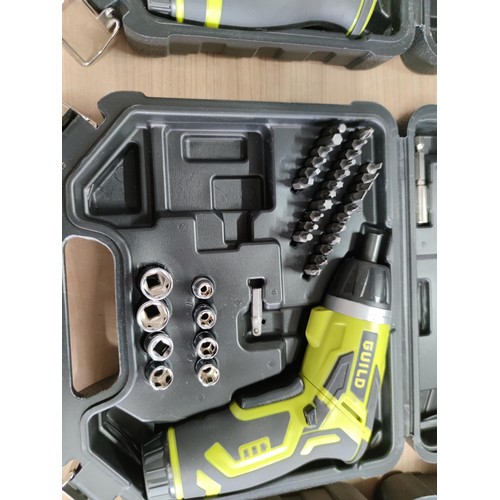 19 - A quantity of 3 cased guild cordless screwdriver sets with accessories including socket sets, flexi ... 