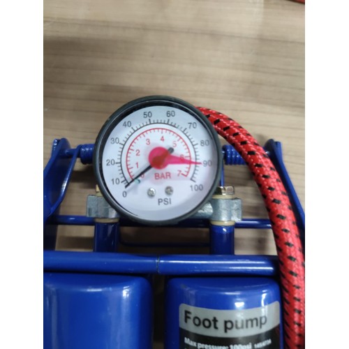 20 - 3 new in box double foot-pumps in full working order, measure up to bar 7.