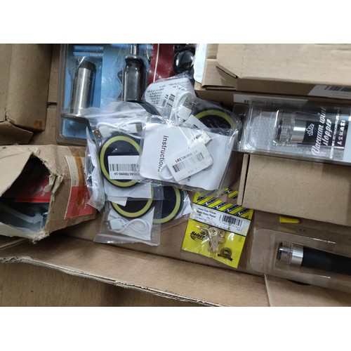 29 - A box containing 15 vacuum wine stoppers (new in box), a quantity of new wireless chargers, all weat... 