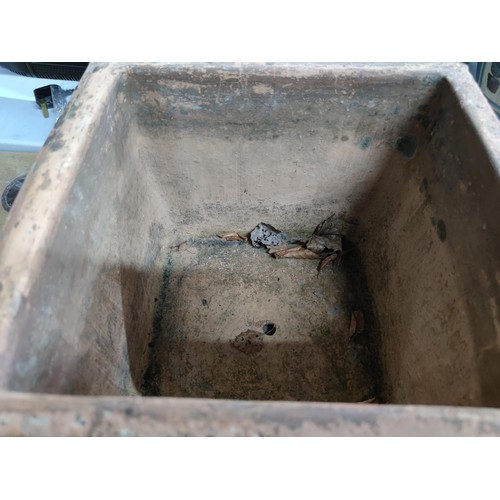 67 - A good quality vintage square terracotta plant pot with draining hole, ivy decoration to the sides, ... 