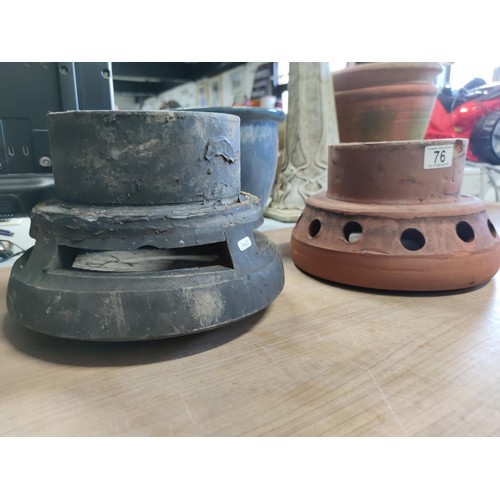 76 - 2 x antique chimney cowellings.
Height 22cm, base diameter 29cm.