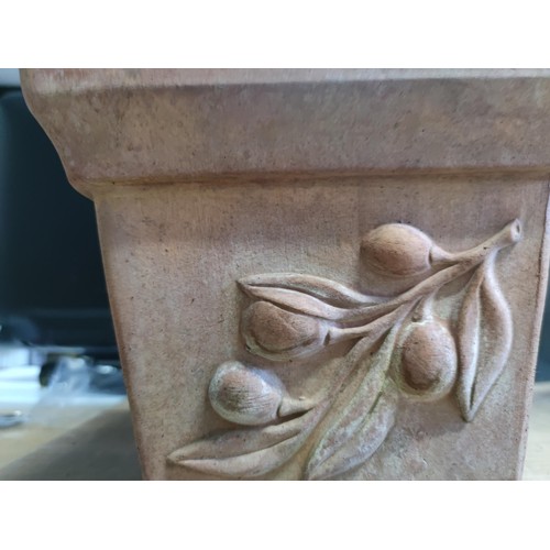 78 - A vintage terracotta planter with a quince decoration design along with a hexagonal shaped terracott... 