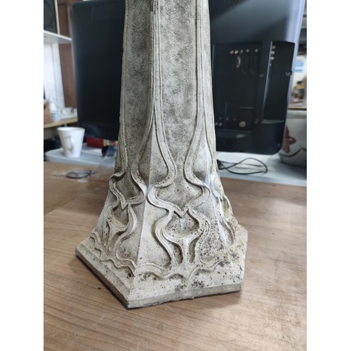 89 - A tall stoneware birdbath plinth (no bowl included). Decorated with a art nouveau design.
Height 50c... 