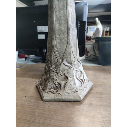 89 - A tall stoneware birdbath plinth (no bowl included). Decorated with a art nouveau design.
Height 50c... 