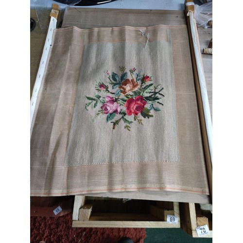 108 - A modern completed tapestry and stand with all the attachments. Tapestry measures 60cm2.