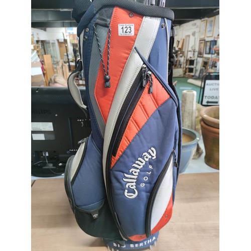 123 - As new very good quality divisional Callaway trolley golf bag with multiple pockets and shoulder str... 