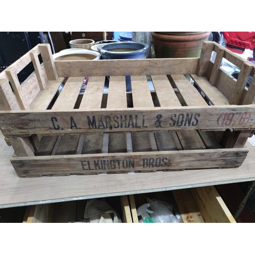 124 - 2 potato trays one marked C.A. Marshall&sons 1976 the other marked Elkington bros. Length 76cm, dept... 