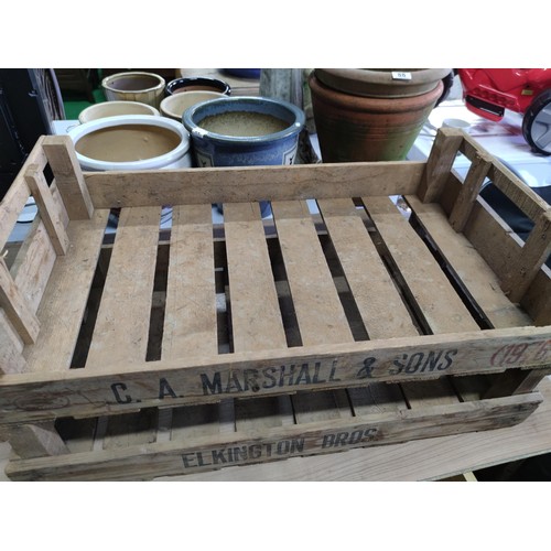 124 - 2 potato trays one marked C.A. Marshall&sons 1976 the other marked Elkington bros. Length 76cm, dept... 